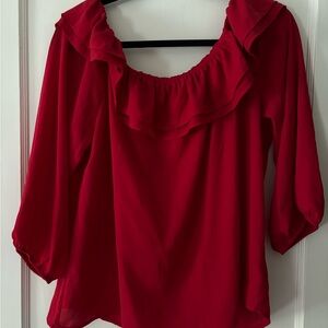 J.Crew Mercantile Red Ruffle Blouse